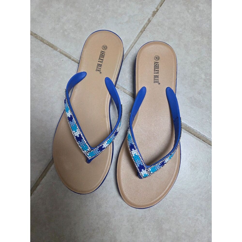 Ashley Blue Women's size 10 beaded flip flops like new